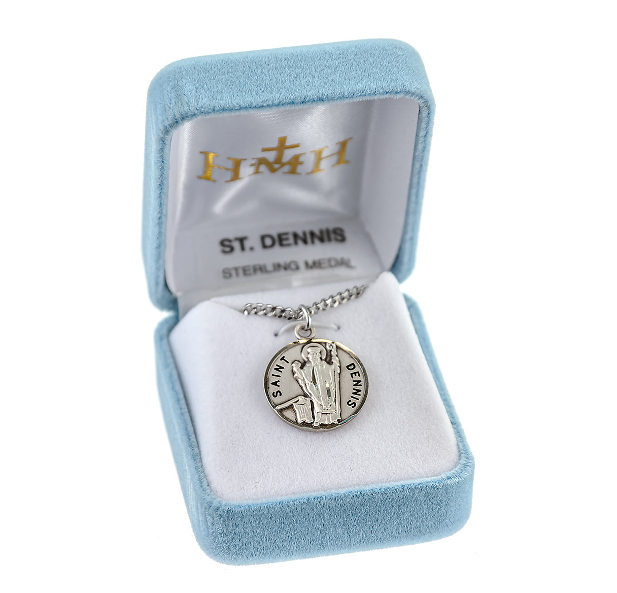 Patron Saint Dennis Round Sterling Silver Medal Pendant with Chain | .925 Silver
