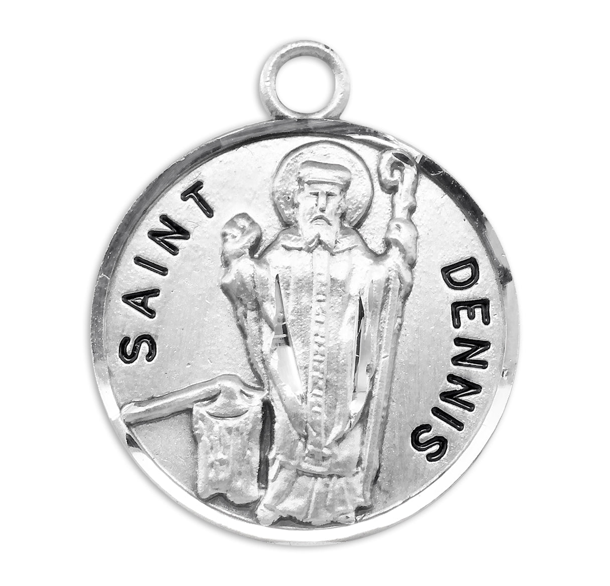 Patron Saint Dennis Round Sterling Silver Medal Pendant with Chain | .925 Silver