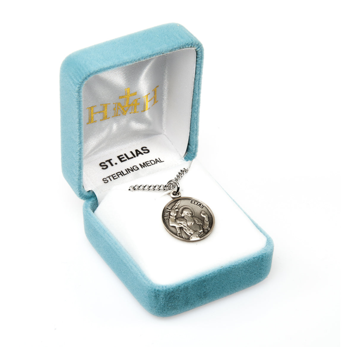 Patron Saint Elias Round Sterling Silver Medal Pendant with Chain | .925 Silver