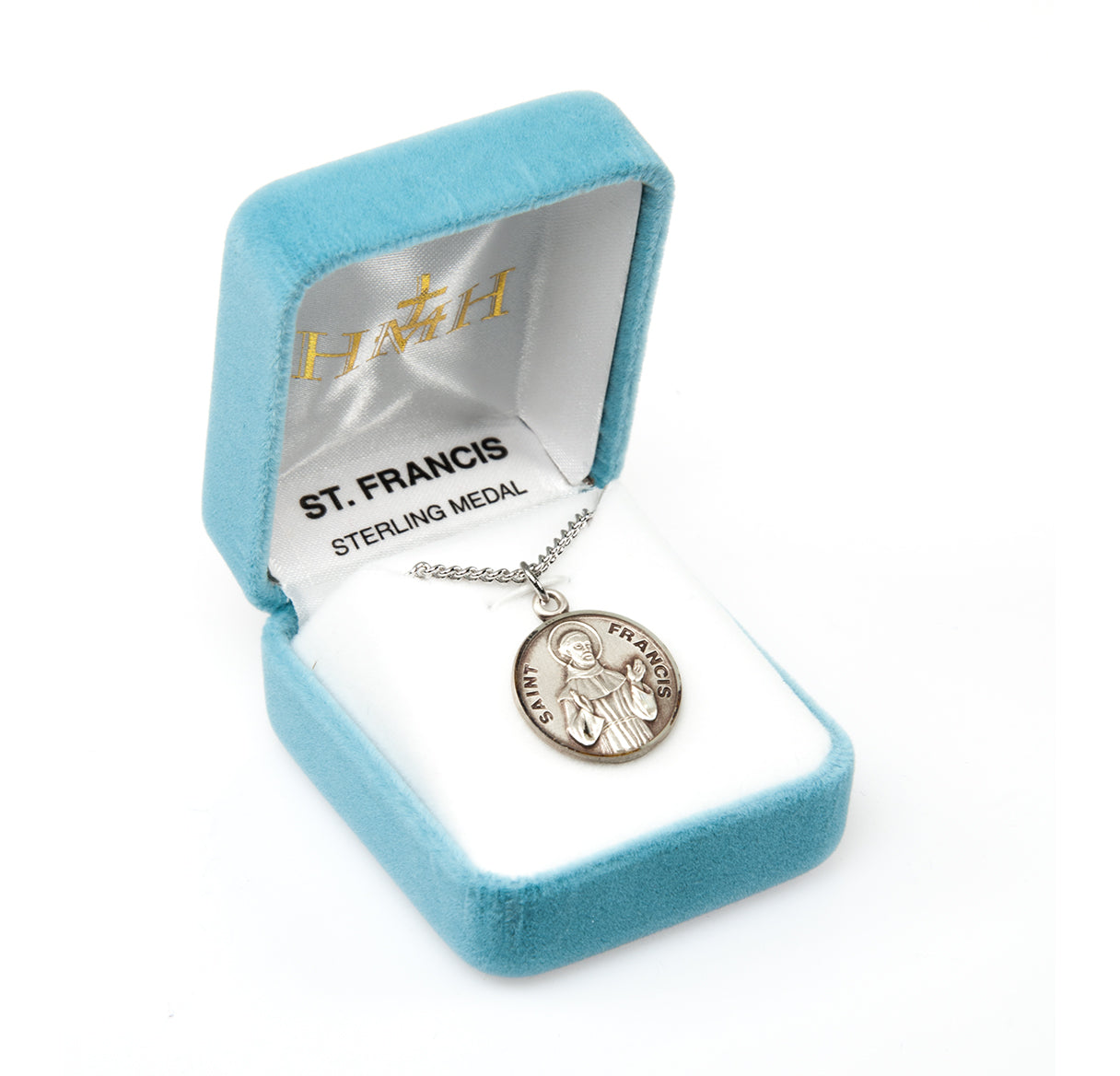 Patron Saint Francis Round Sterling Silver Medal Pendant with Chain | .925 Silver