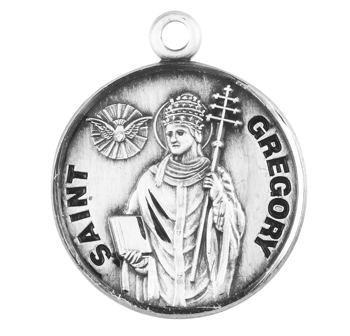 Patron Saint Gregory Round Sterling Silver Medal Pendant with Chain | .925 Silver