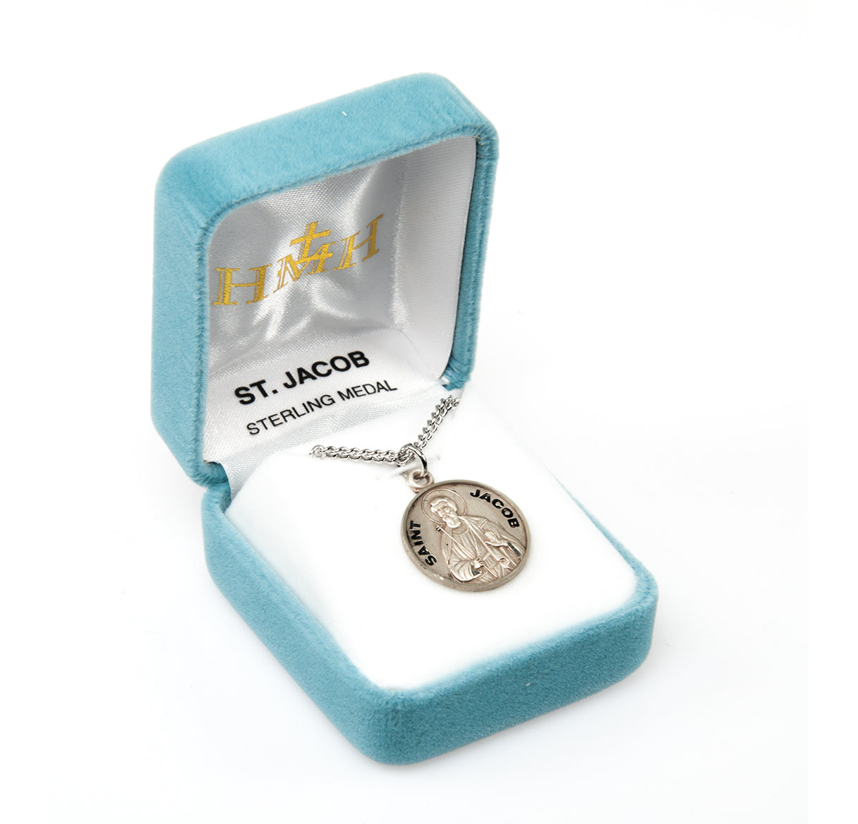 Patron Saint Jacob Round Sterling Silver Medal Pendant with Chain | .925 Silver