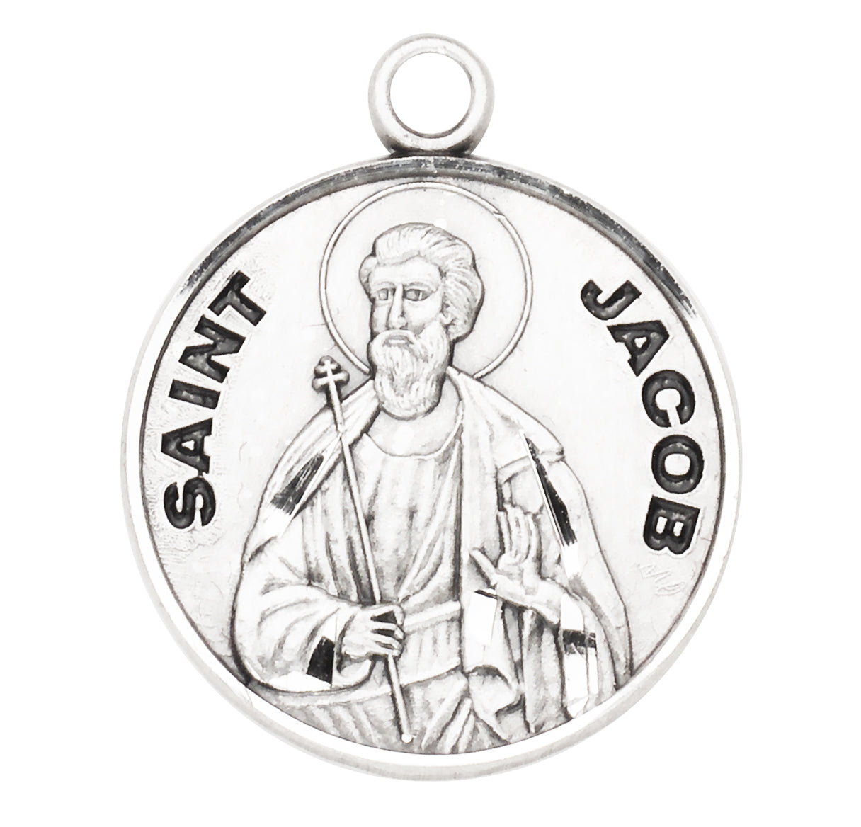 Patron Saint Jacob Round Sterling Silver Medal Pendant with Chain | .925 Silver