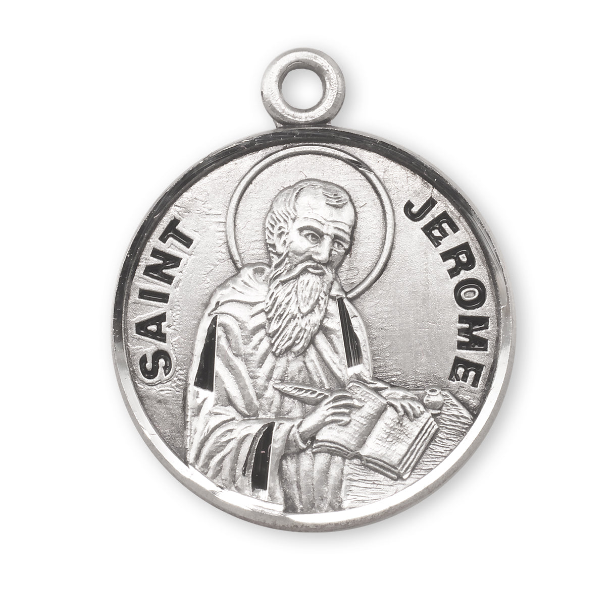 Patron Saint Jerome Round Sterling Silver Medal Pendant with Chain | .925 Silver
