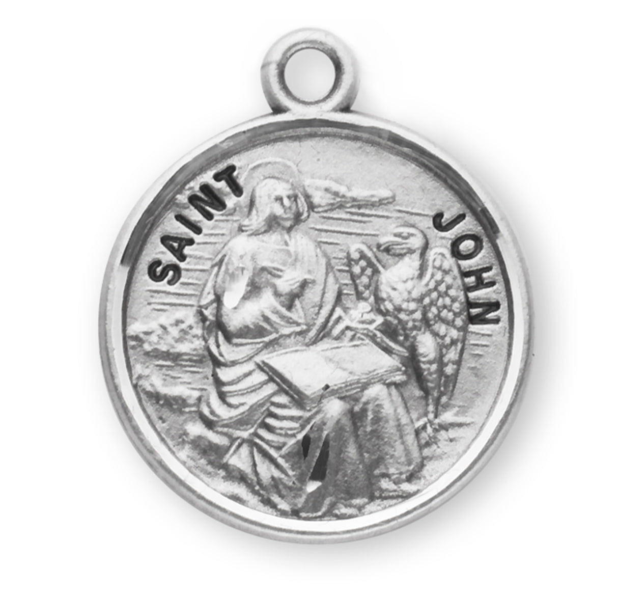 Patron Saint John the Evangelist Round Sterling Silver Medal Pendant with Chain | .925 Silver