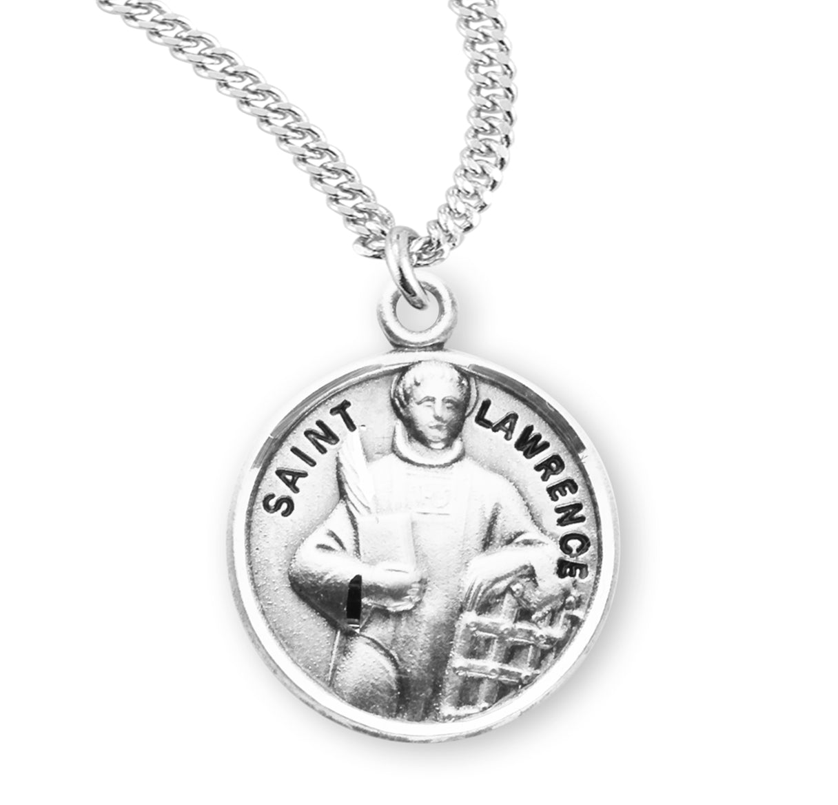 Patron Saint Lawrence Round Sterling Silver Medal Pendant with Chain | .925 Silver