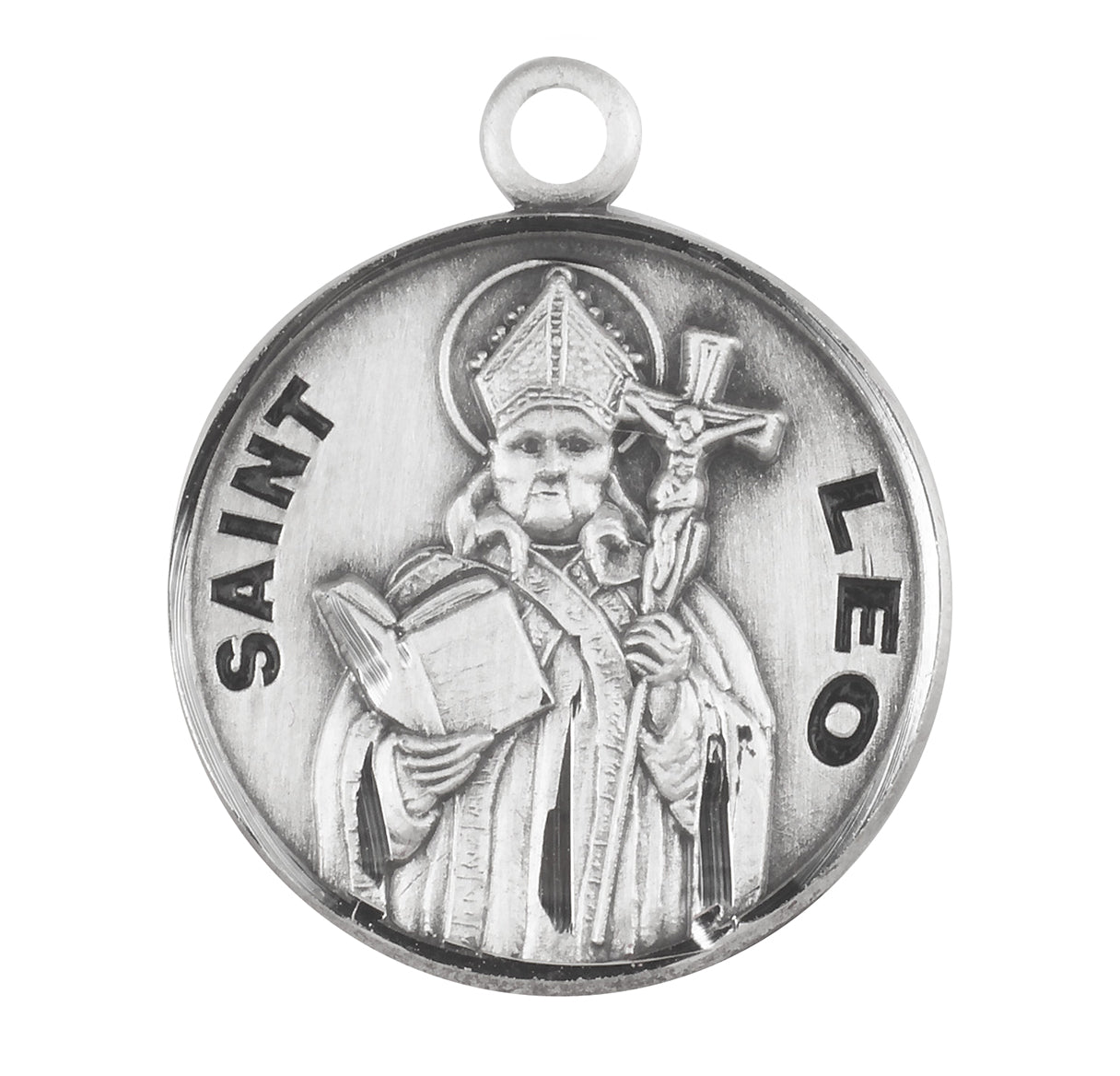 Patron Saint Leo Round Sterling Silver Medal Pendant with Chain | .925 Silver
