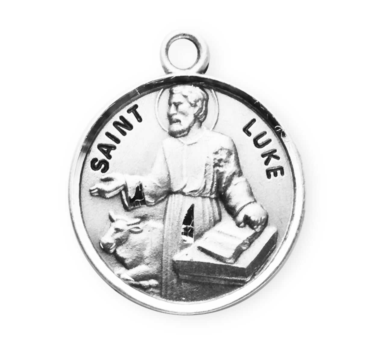 Patron Saint Luke Round Sterling Silver Medal Pendant with Chain | .925 Silver