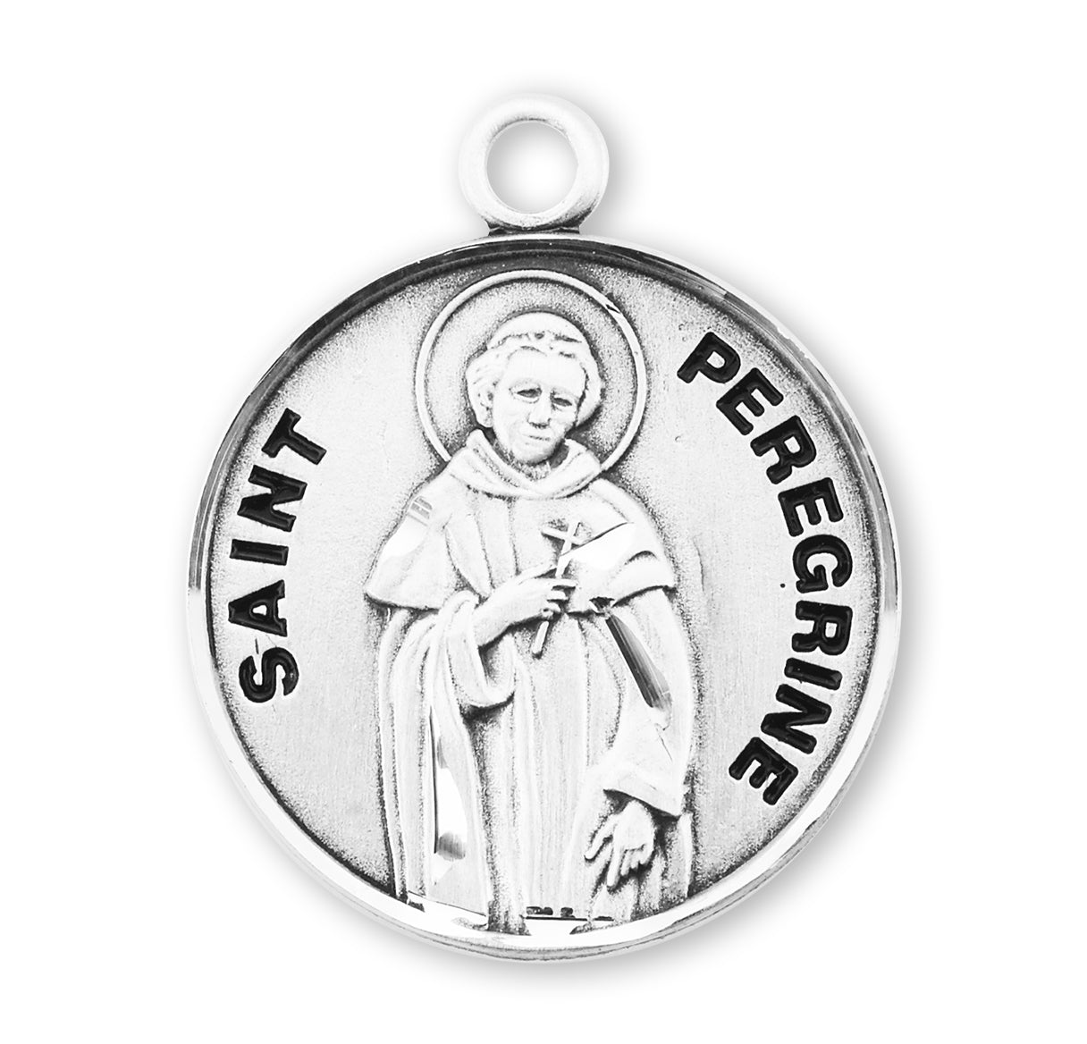 Patron Saint Peregrine Round Sterling Silver Medal Pendant with Chain | .925 Silver