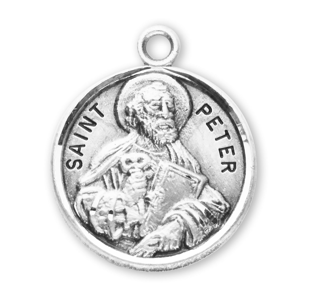 Patron Saint Peter Round Sterling Silver Medal Pendant with Chain | .925 Silver