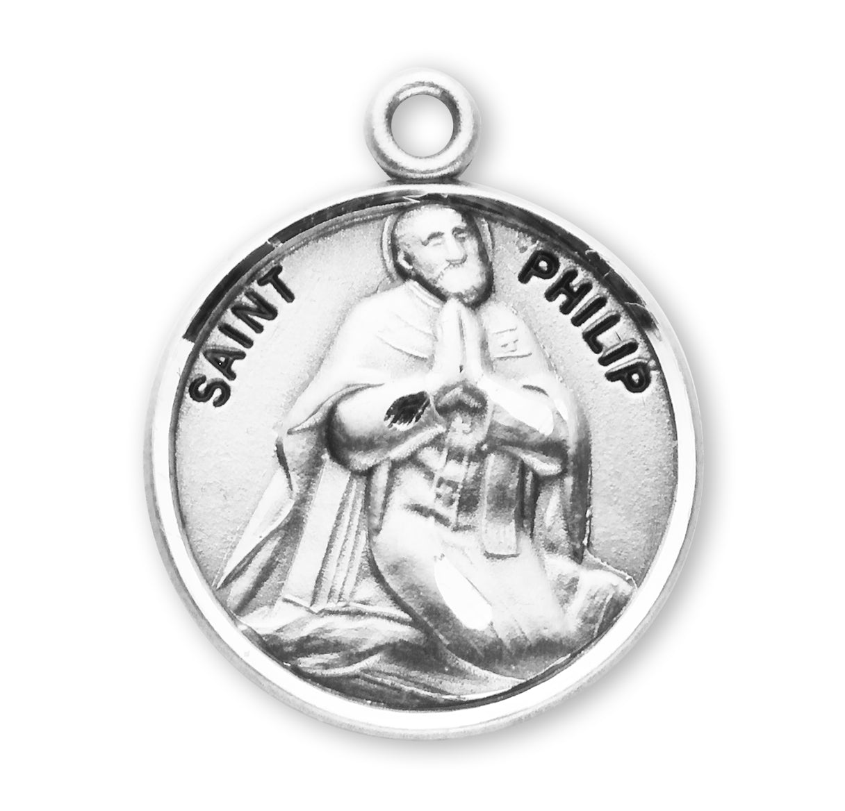 Patron Saint Philip Round Sterling Silver Medal Pendant with Chain | .925 Silver