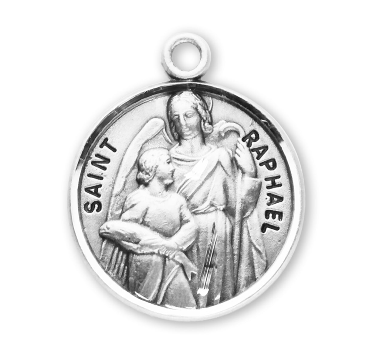 Patron Saint Raphael Round Sterling Silver Medal Pendant with Chain | .925 Silver