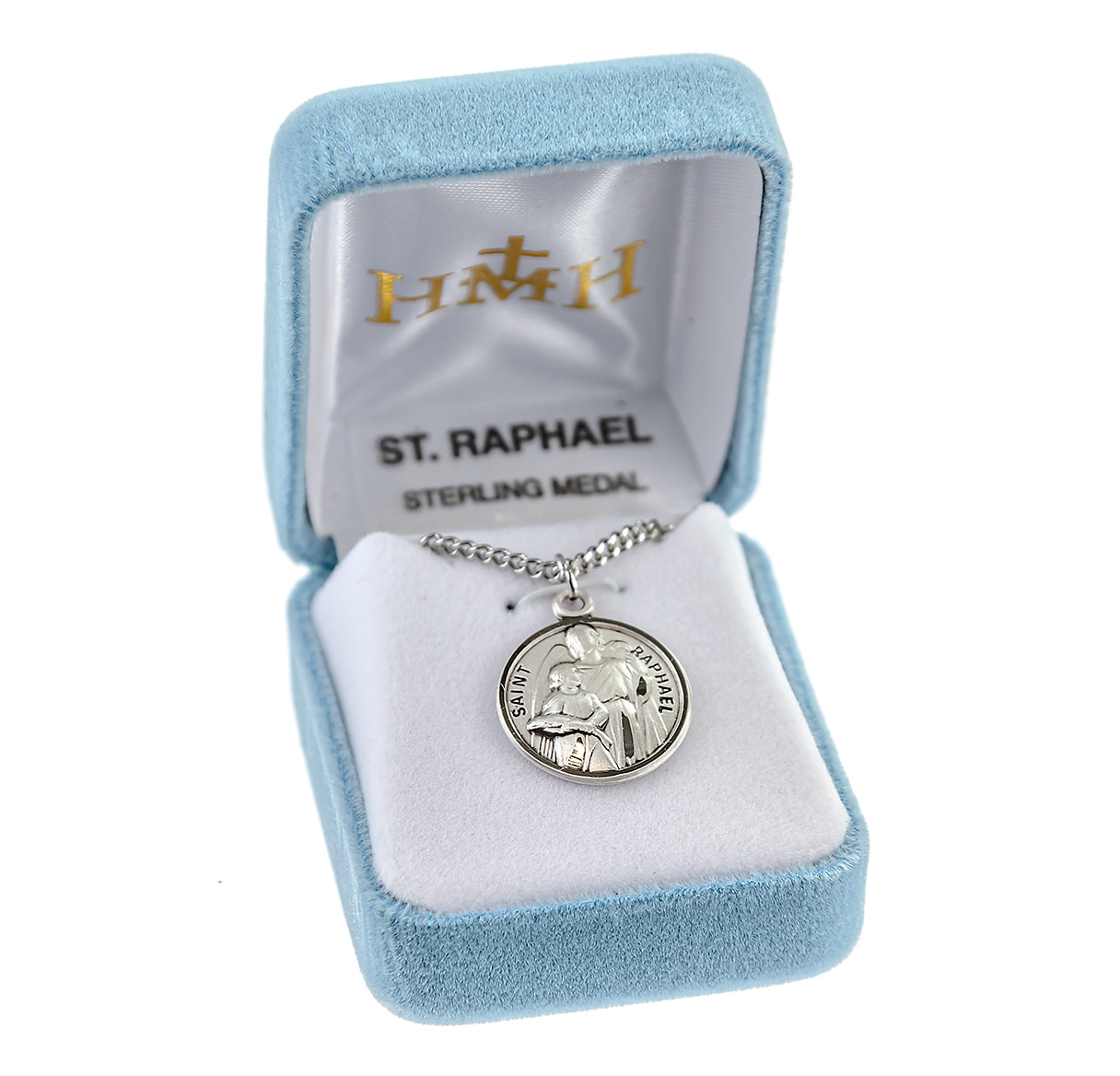 Patron Saint Raphael Round Sterling Silver Medal Pendant with Chain | .925 Silver