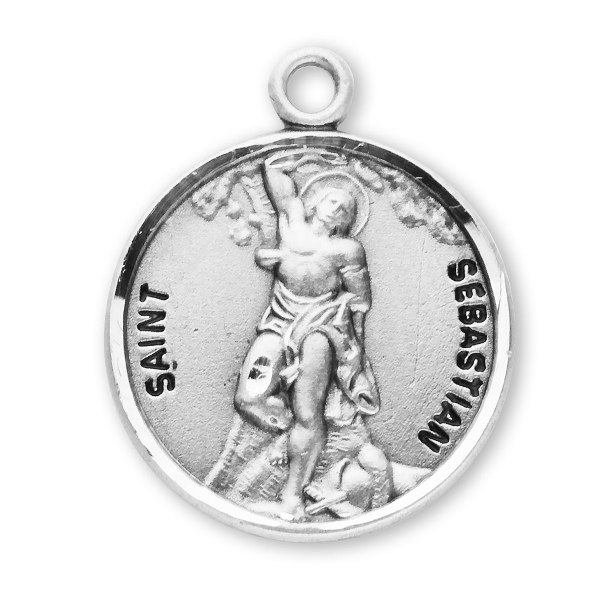 Patron Saint Sebastian Round Sterling Silver Medal Pendant with Chain | .925 Silver