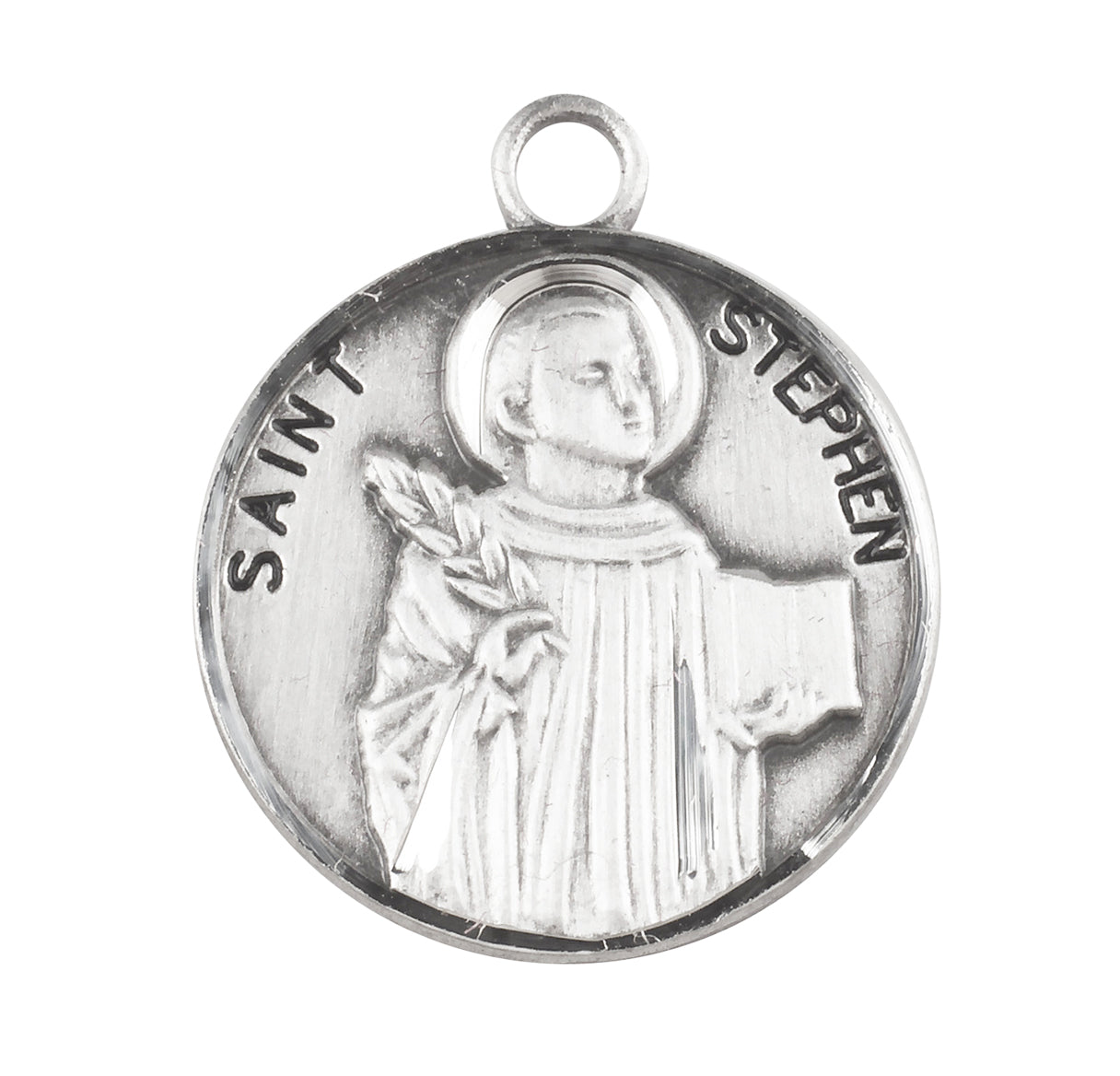 Patron Saint Stephen Round Sterling Silver Medal Pendant with Chain | .925 Silver