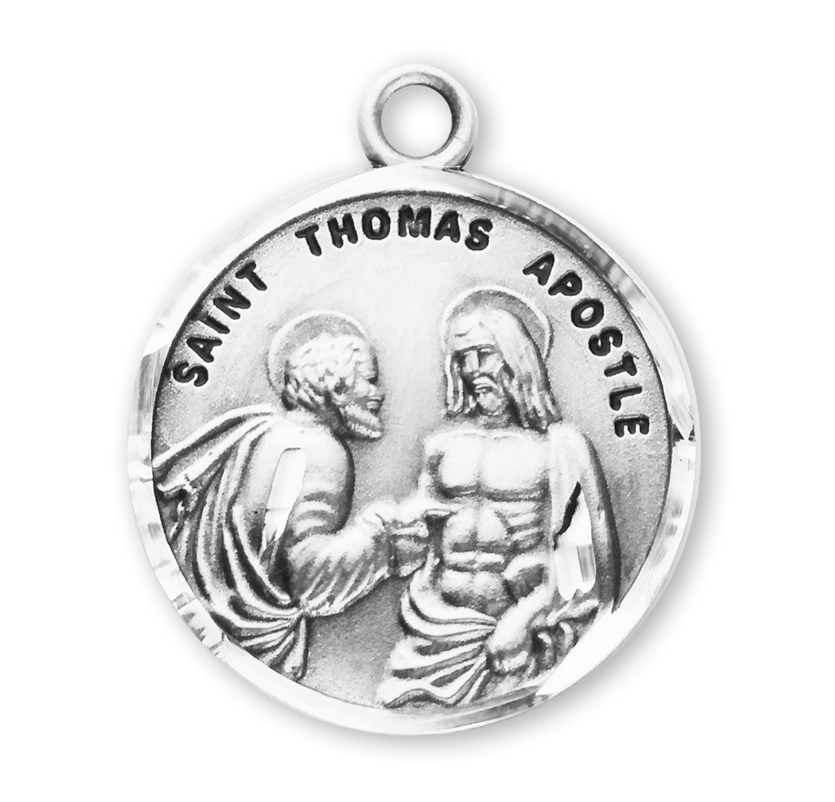 Patron Saint Thomas the Apostle Round Sterling Silver Medal Pendant with Chain | .925 Silver