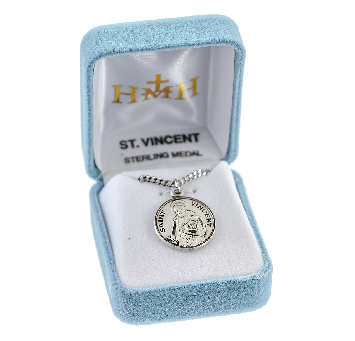 Patron Saint Vincent Round Sterling Silver Medal Pendant with Chain | .925 Silver
