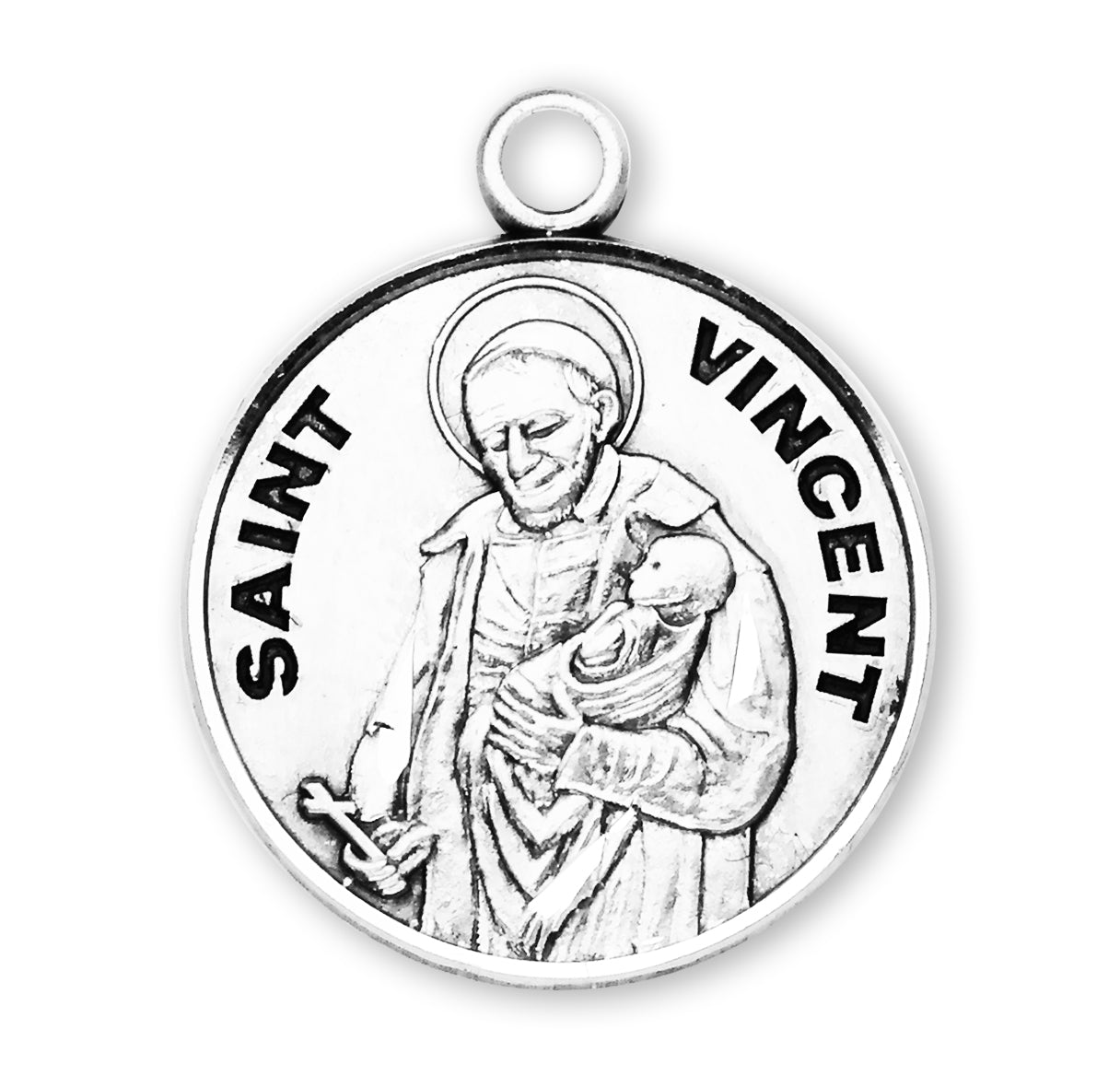 Patron Saint Vincent Round Sterling Silver Medal Pendant with Chain | .925 Silver