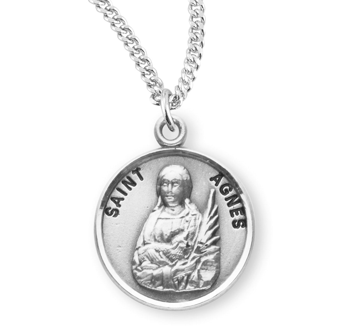 Patron Saint Agnes Round Sterling Silver Medal Pendant with Chain | .925 Silver