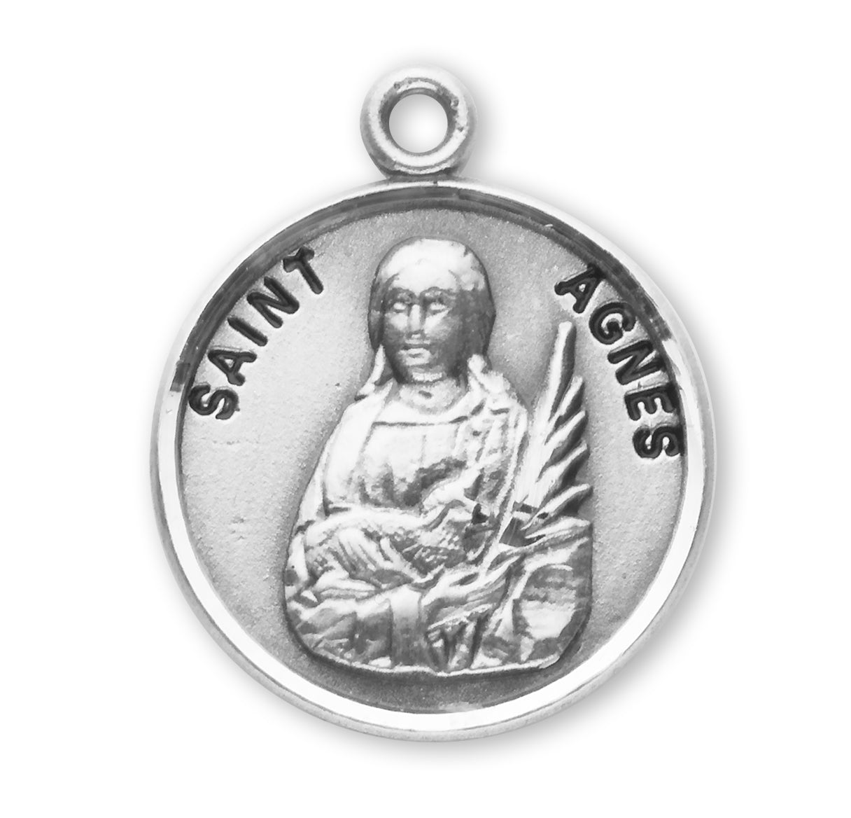 Patron Saint Agnes Round Sterling Silver Medal Pendant with Chain | .925 Silver