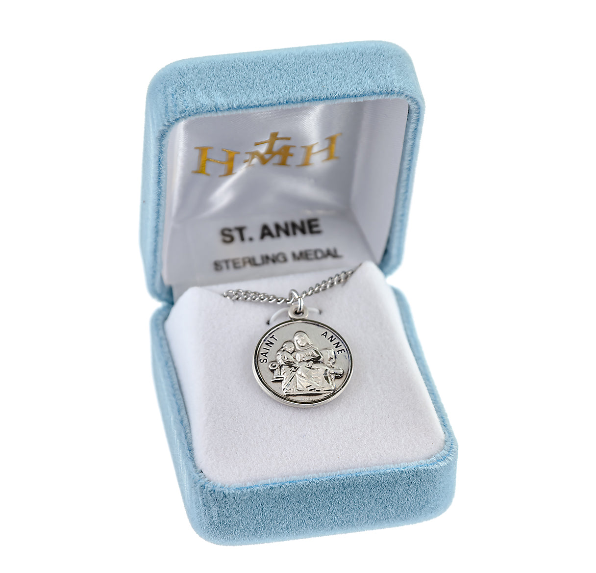Patron Saint Anne Round Sterling Silver Medal Pendant with Chain | .925 Silver