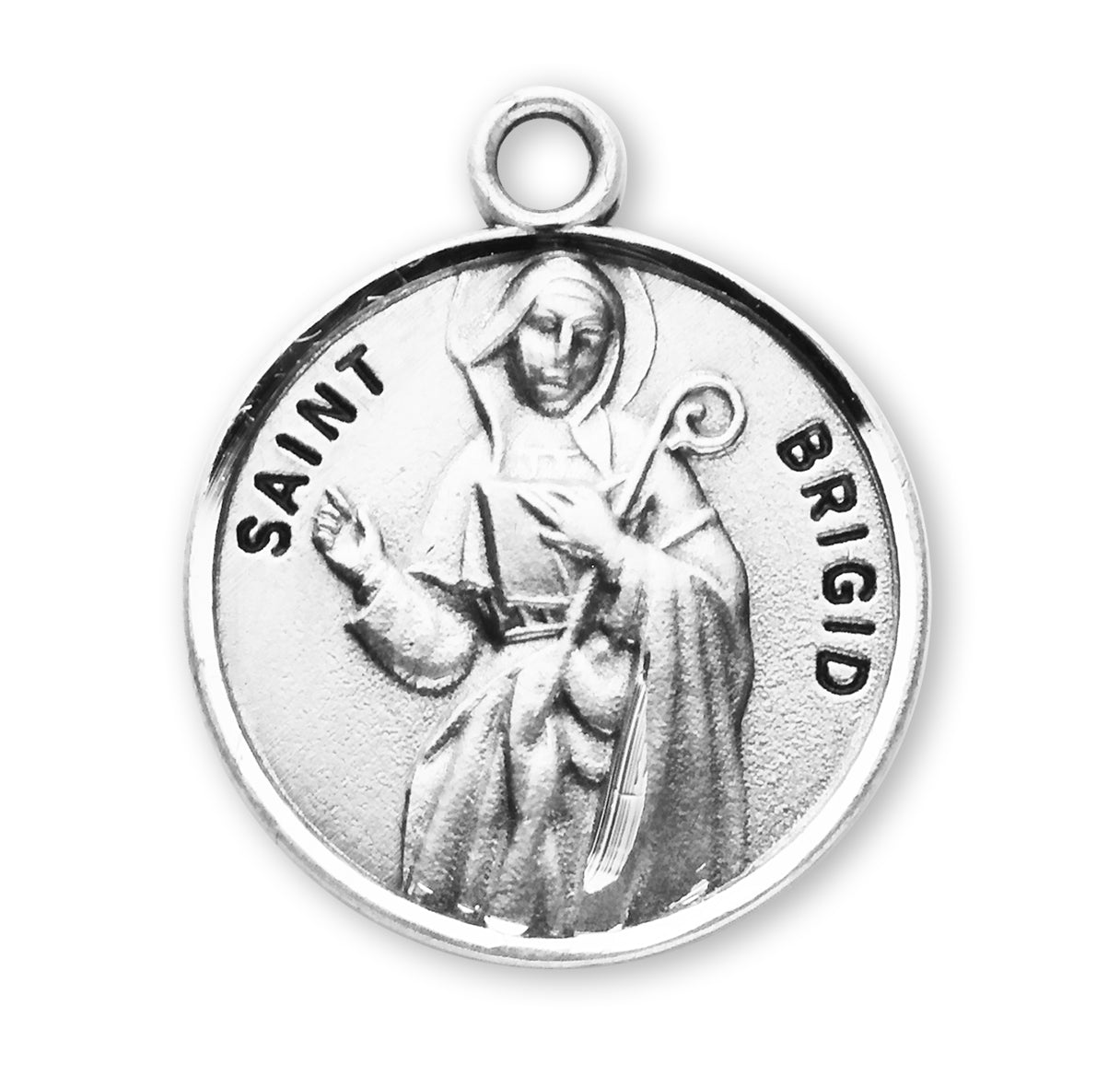 Patron Saint Brigid Round Sterling Silver Medal Pendant with Chain | .925 Silver