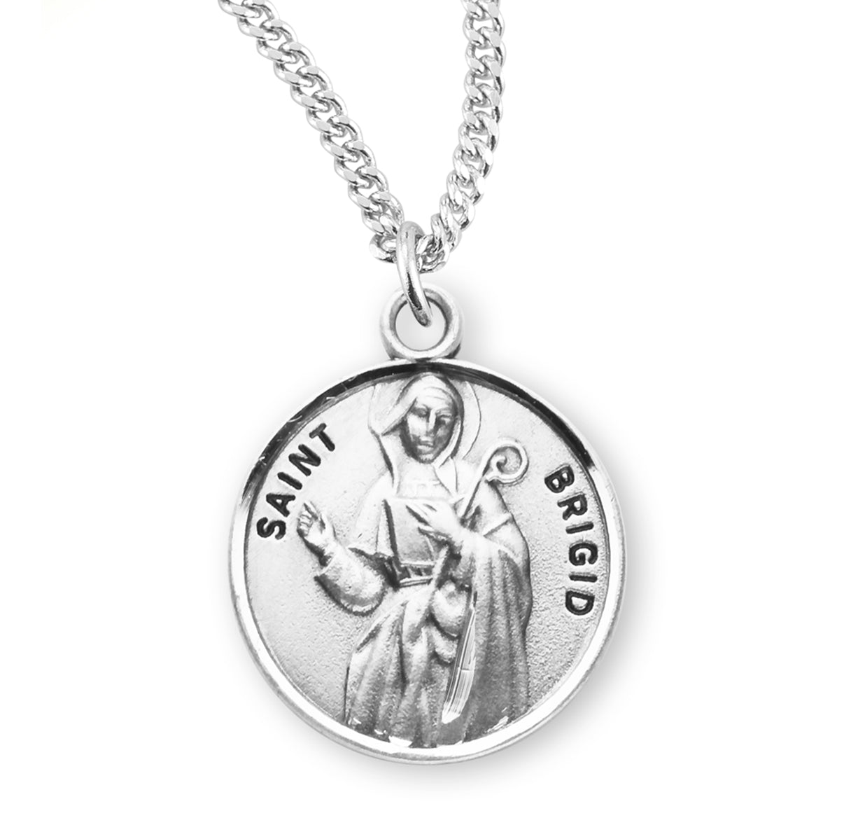 Patron Saint Brigid Round Sterling Silver Medal Pendant with Chain | .925 Silver