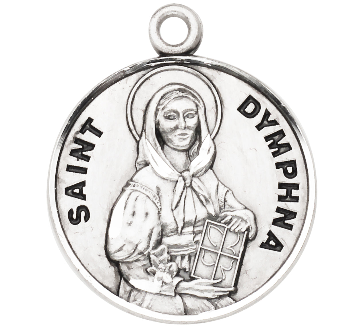 Patron Saint Dymphna Round Sterling Silver Medal Pendant with Chain | .925 Silver