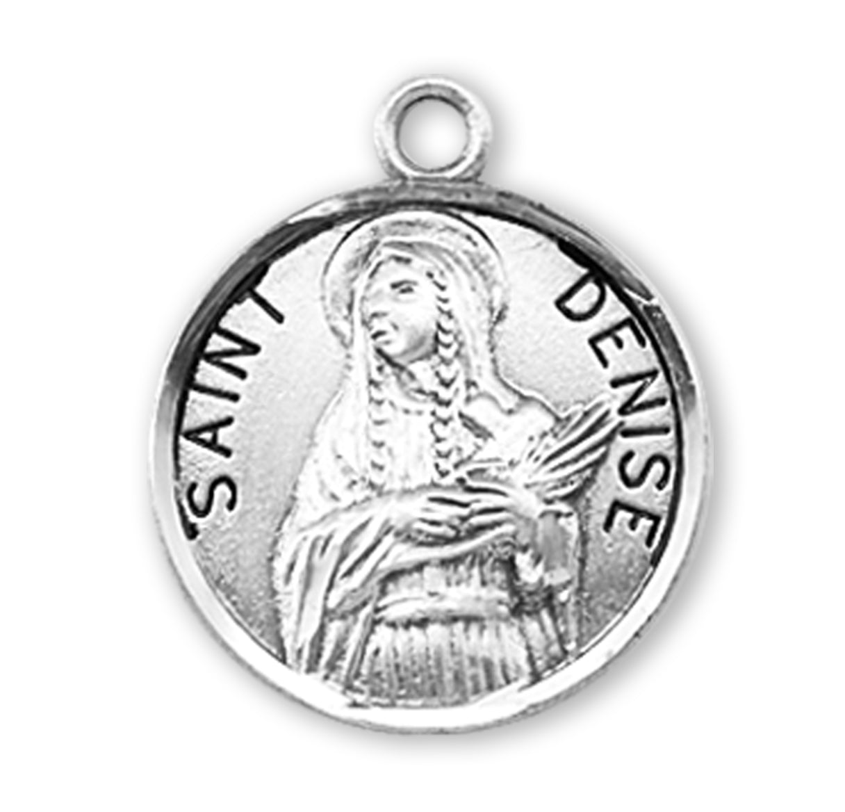 Patron Saint Denise Round Sterling Silver Medal Pendant with Chain | .925 Silver
