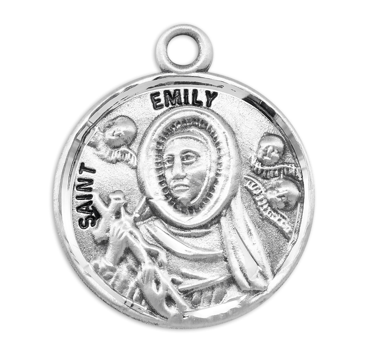 Patron Saint Emily Round Sterling Silver Medal Pendant with Chain | .925 Silver
