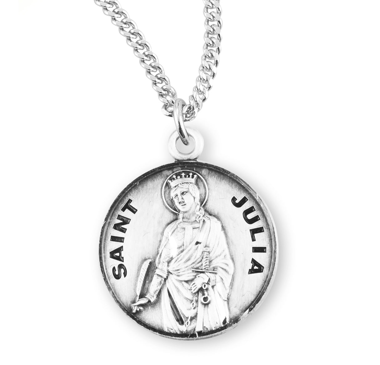 Patron Saint Julia Round Sterling Silver Medal Pendant with Chain | .925 Silver