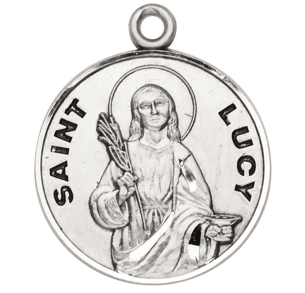 Patron Saint Lucy Round Sterling Silver Medal Pendant with Chain | .925 Silver