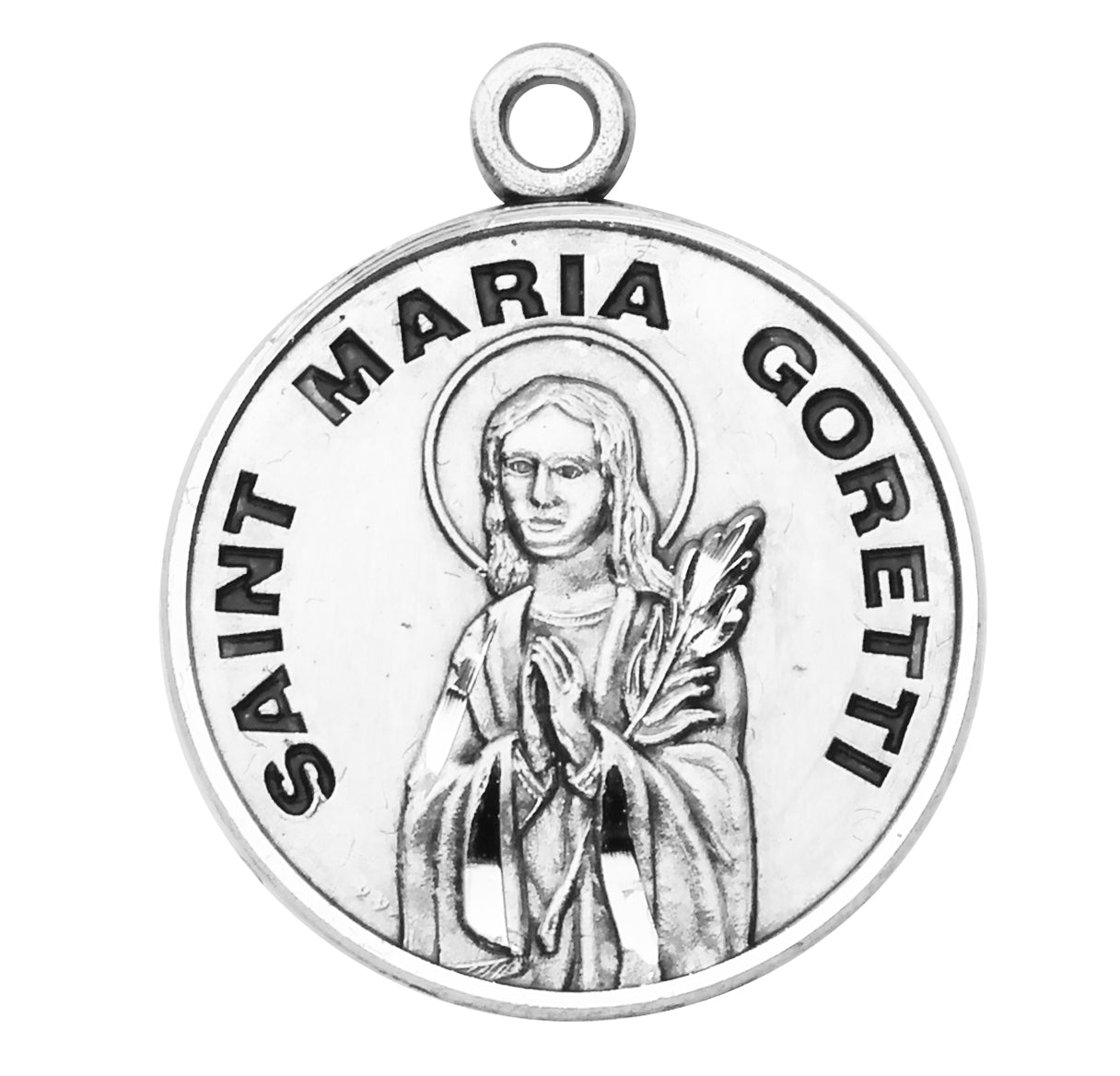 Patron Saint Maria Goretti Round Sterling Silver Medal Pendant with Chain | .925 Silver
