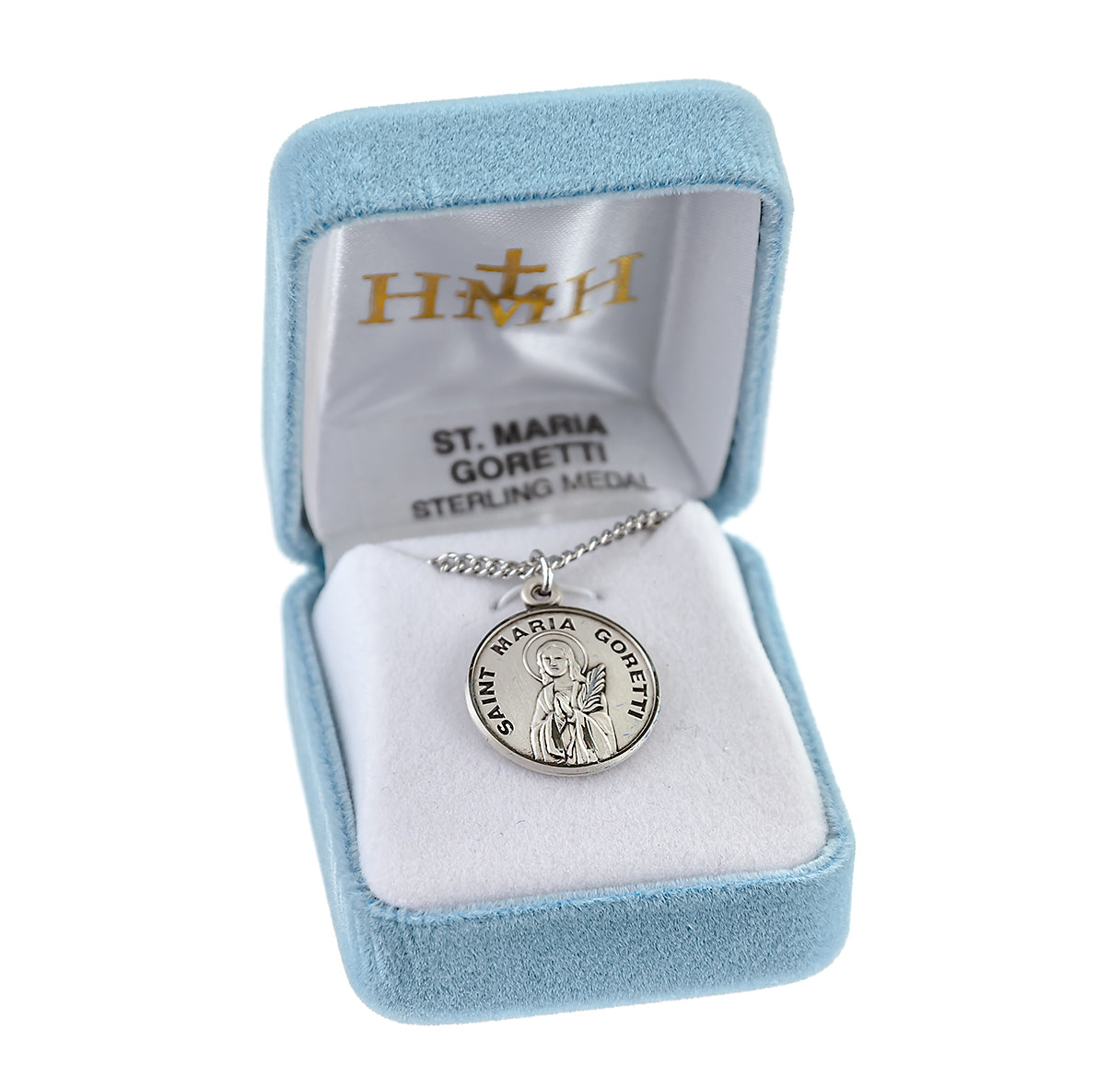 Patron Saint Maria Goretti Round Sterling Silver Medal Pendant with Chain | .925 Silver
