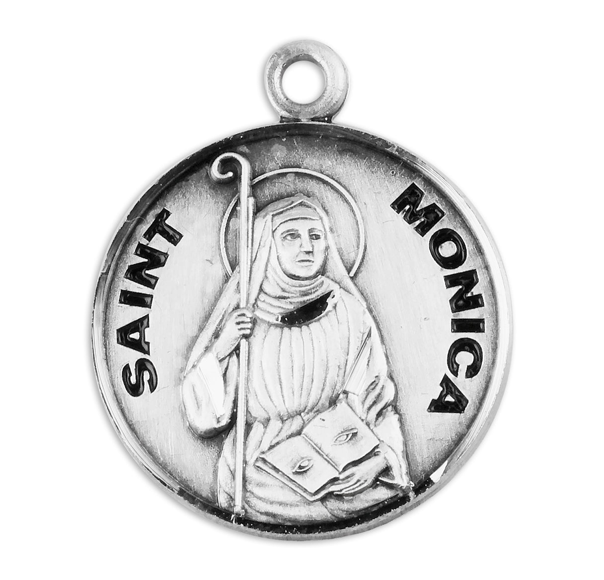 Patron Saint Monica Round Sterling Silver Medal Pendant with Chain | .925 Silver