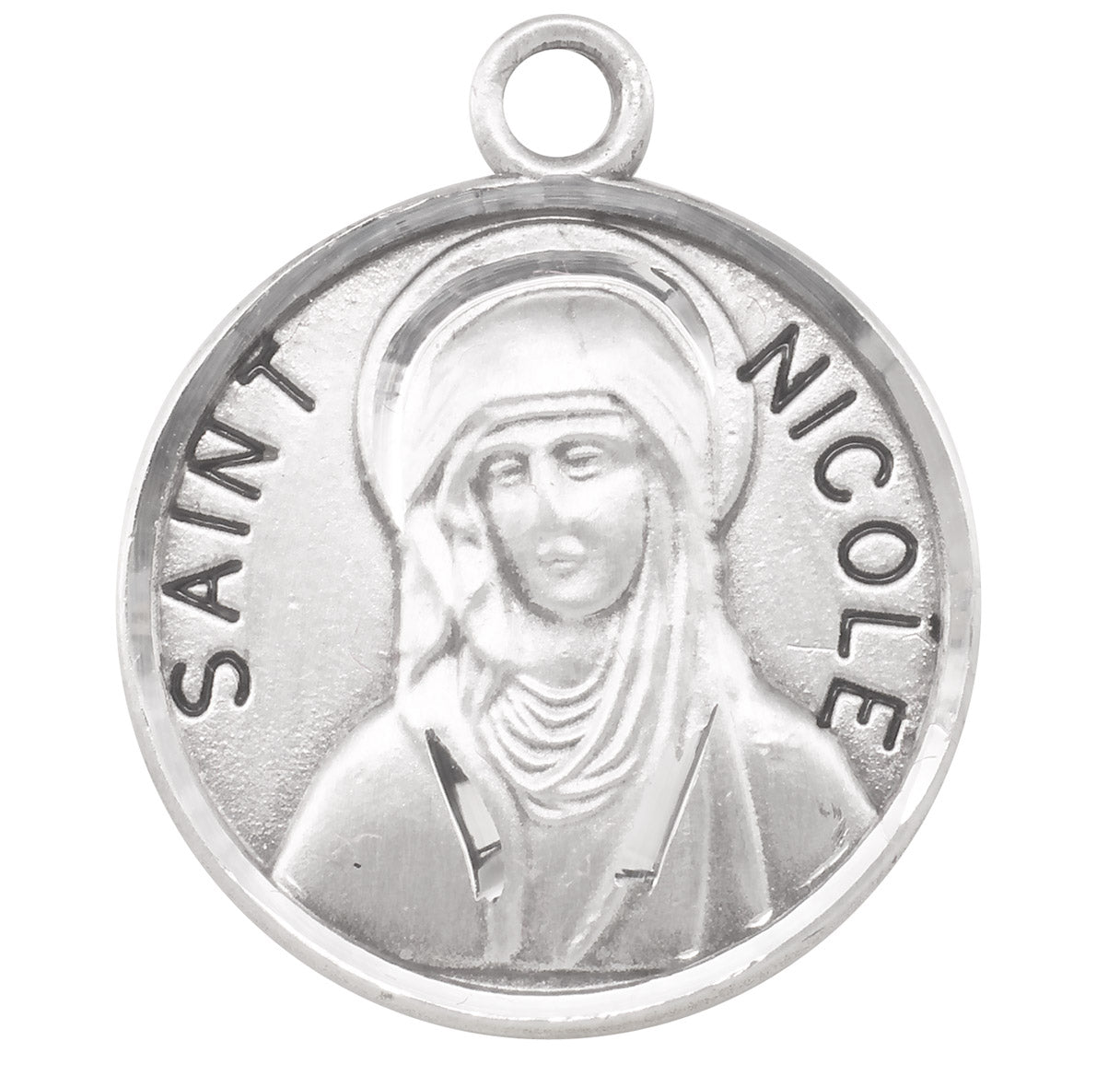 Patron Saint Nicole Round Sterling Silver Medal Pendant with Chain | .925 Silver