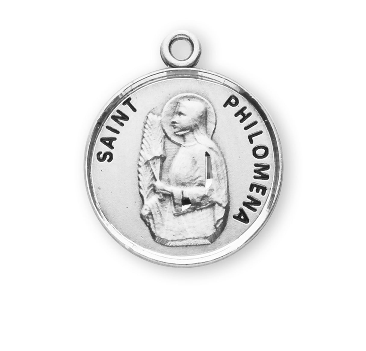 Patron Saint Philomena Round Sterling Silver Medal Pendant with Chain | .925 Silver