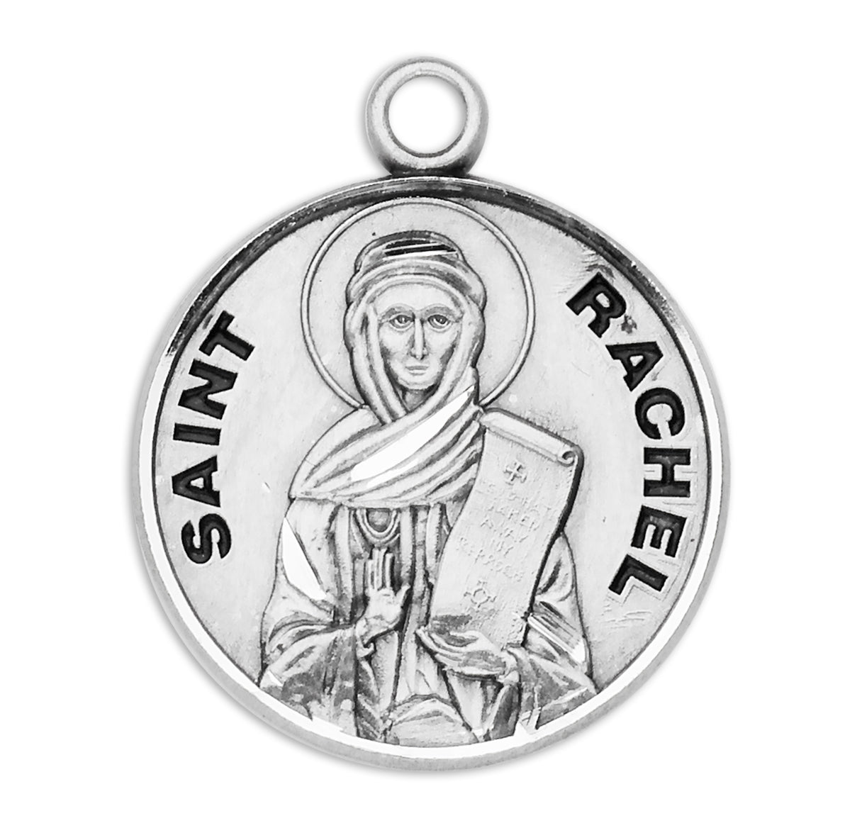 Patron Saint Rachel Round Sterling Silver Medal Pendant with Chain | .925 Silver
