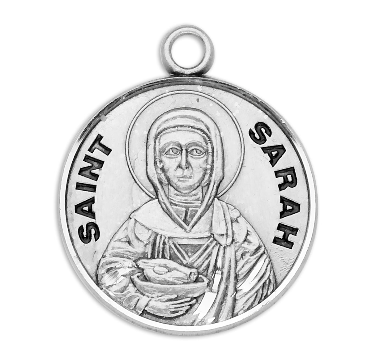 Patron Saint Sarah Round Sterling Silver Medal Pendant with Chain | .925 Silver
