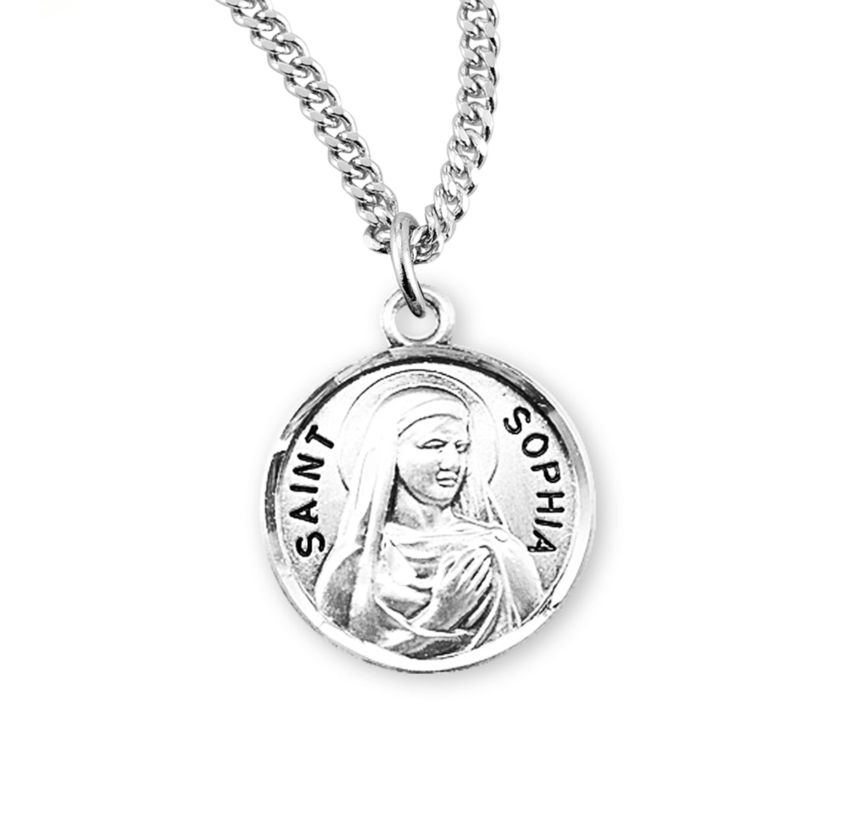 Patron Saint Sophia Round Sterling Silver Medal Pendant with Chain | .925 Silver