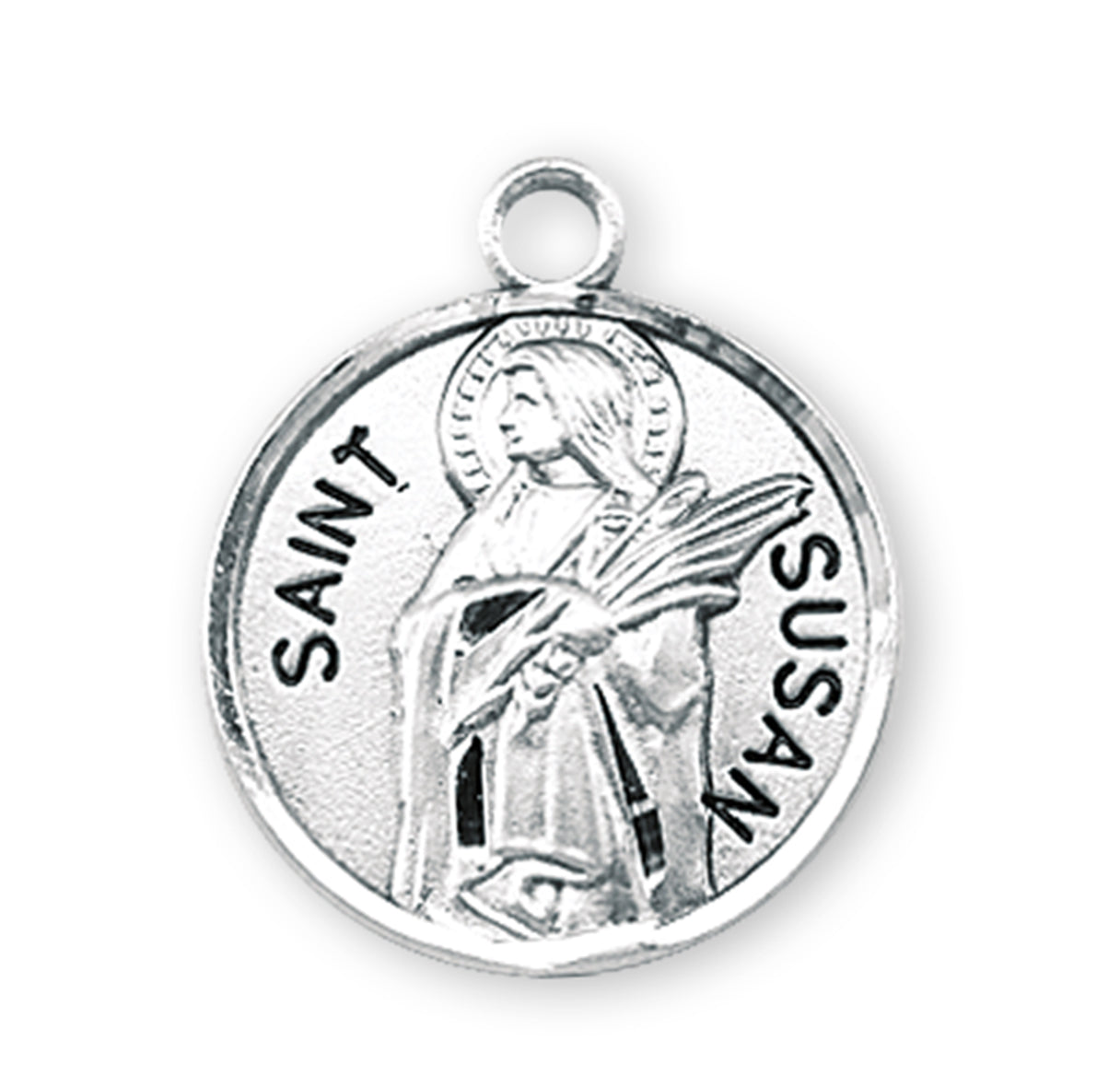 Patron Saint Susan Round Sterling Silver Medal Pendant with Chain | .925 Silver
