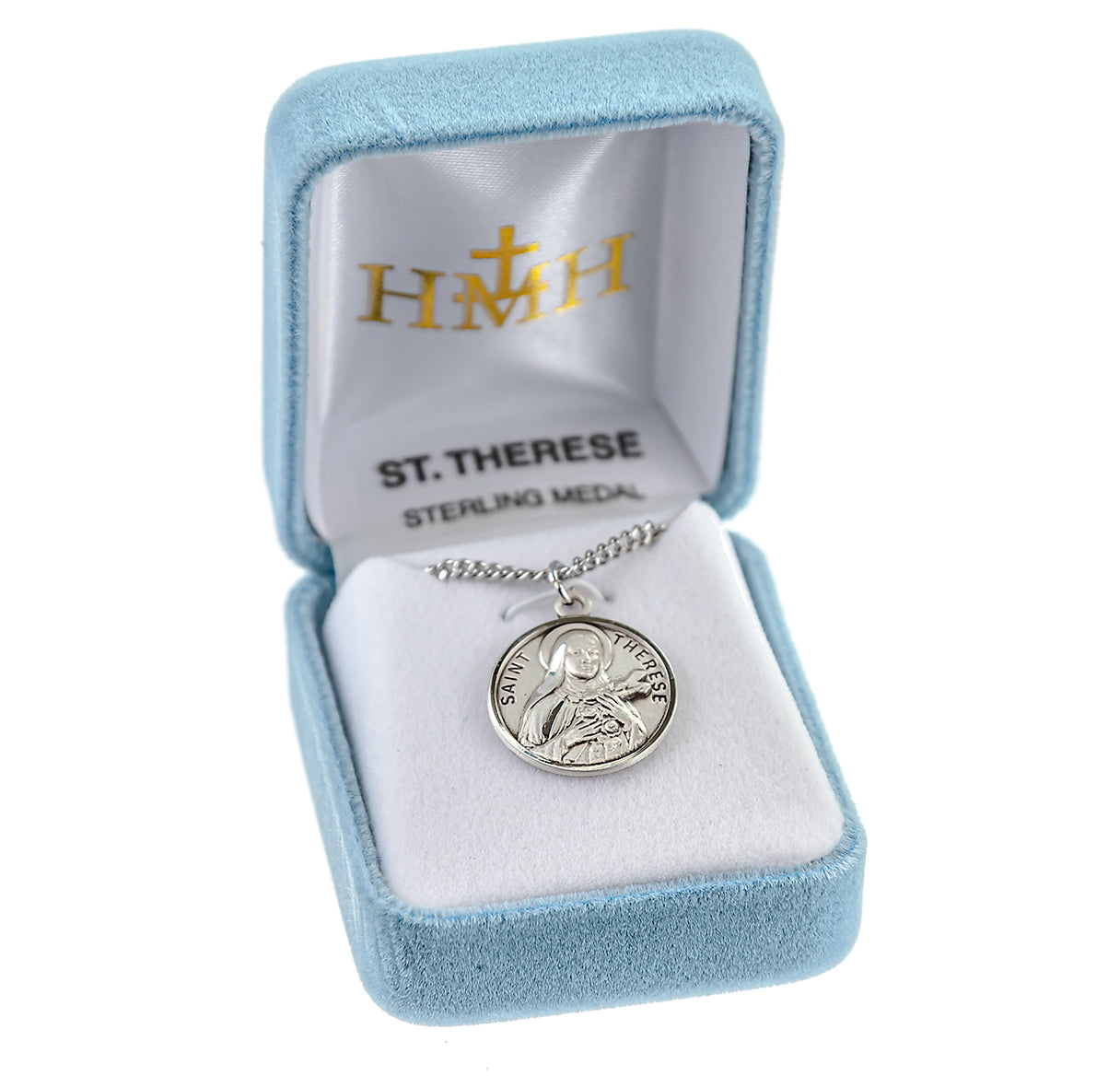 Patron Saint Therese Round Sterling Silver Medal Pendant with Chain | .925 Silver