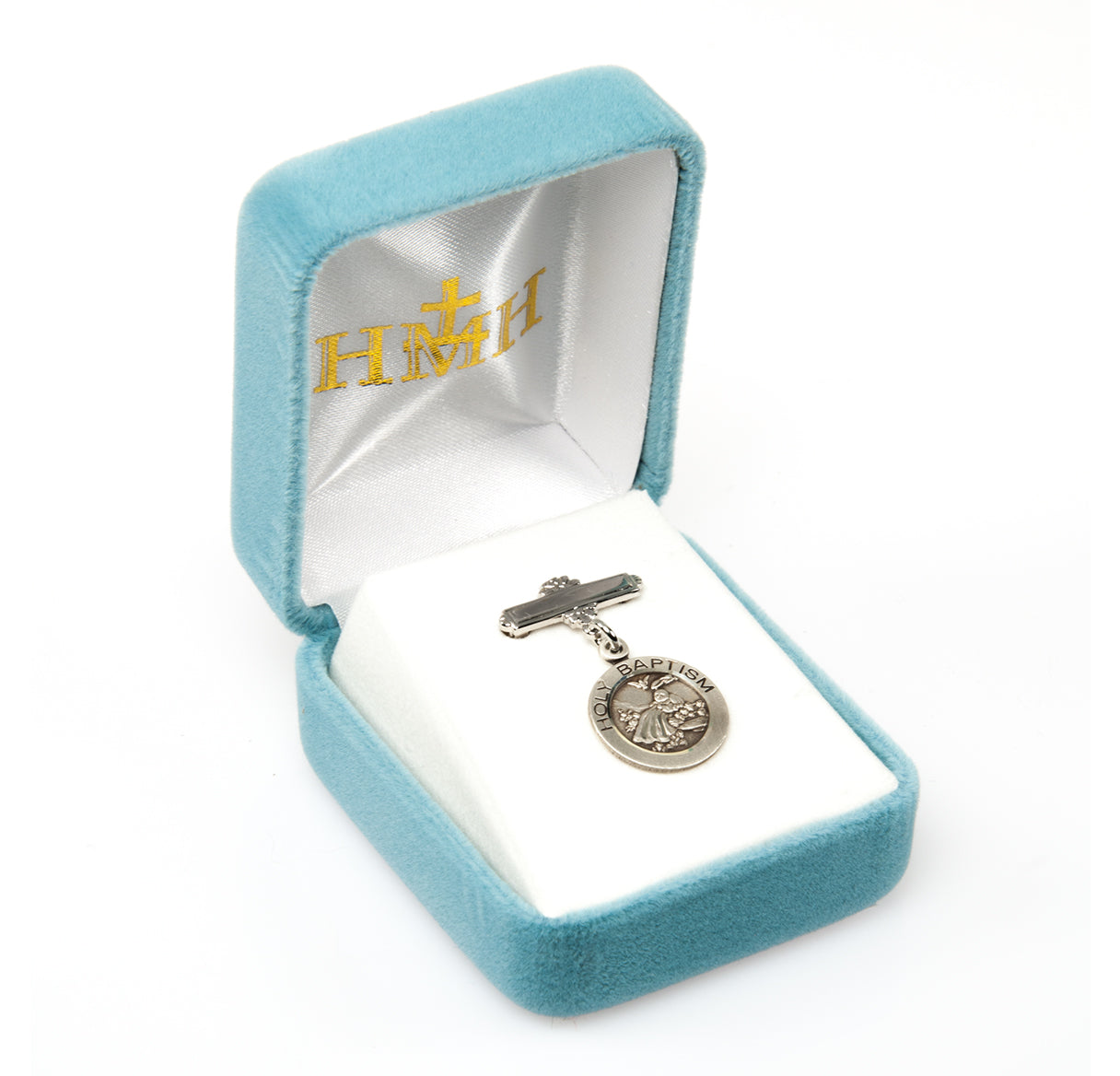 Sterling Silver Baby Holy Baptism Round Medal on a Bar Pin Necklace | .925 Silver