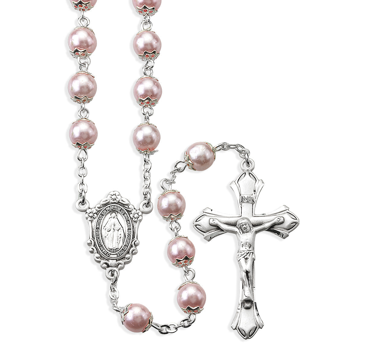 8mm Light Rose Imitation Pearl Double Capped Beads | Catholic Rosary Beads