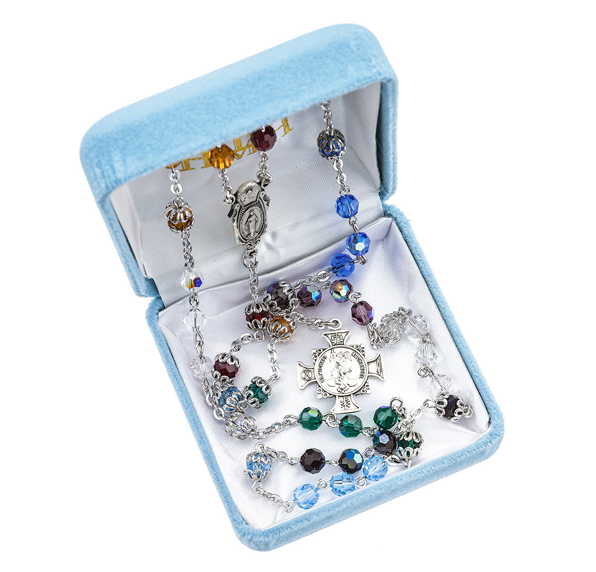 Sterling Silver St. Michael Chaplet made with Finest Crystal Aurora 6mm Beads Necklace | .925 Silver