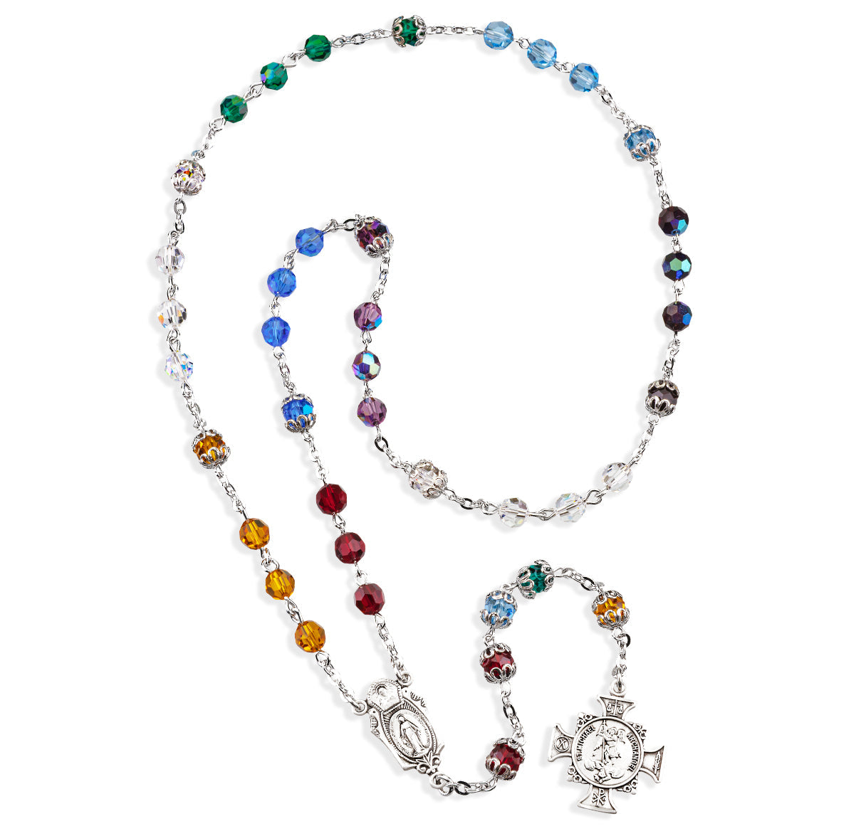 Sterling Silver St. Michael Chaplet made with Finest Crystal Aurora 6mm Beads Necklace | .925 Silver