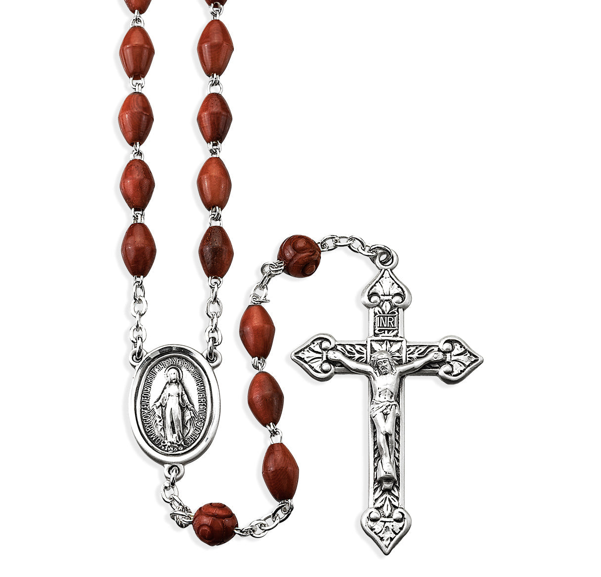6x9mm Brown oval Cocoa Beads with Carved O.F. Beads | Catholic Rosary Beads