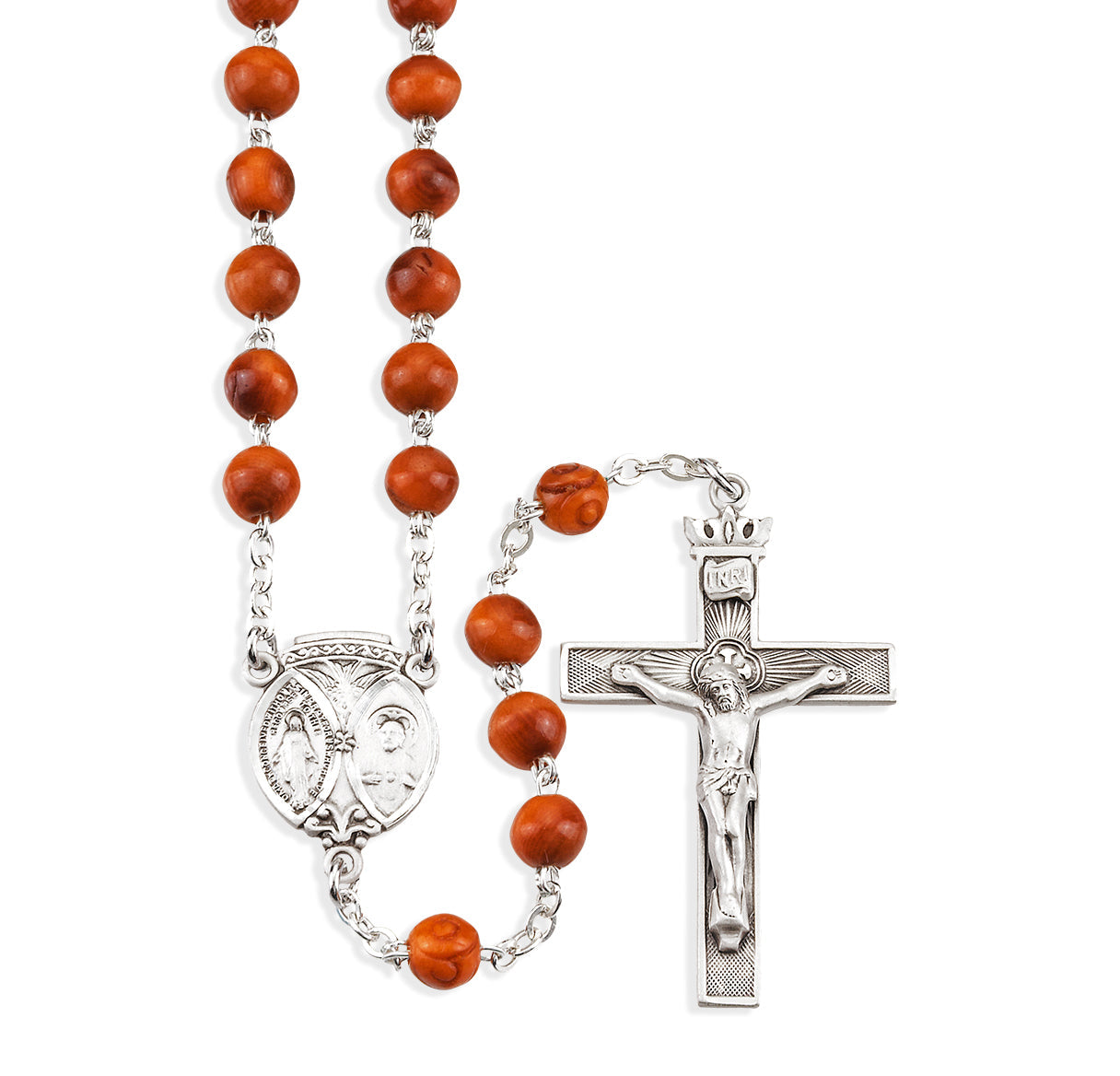6mm Brown Round Cocoa Bead Rosary with Carved O.F. Beads | Catholic Rosary
