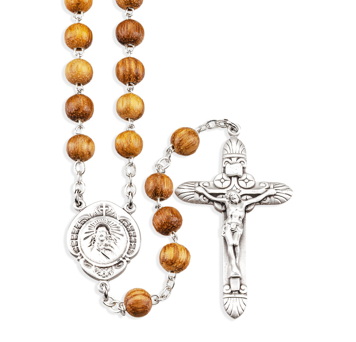 7mm Solid Walnut Wood Beads with Scapular Center | Catholic Rosary Beads