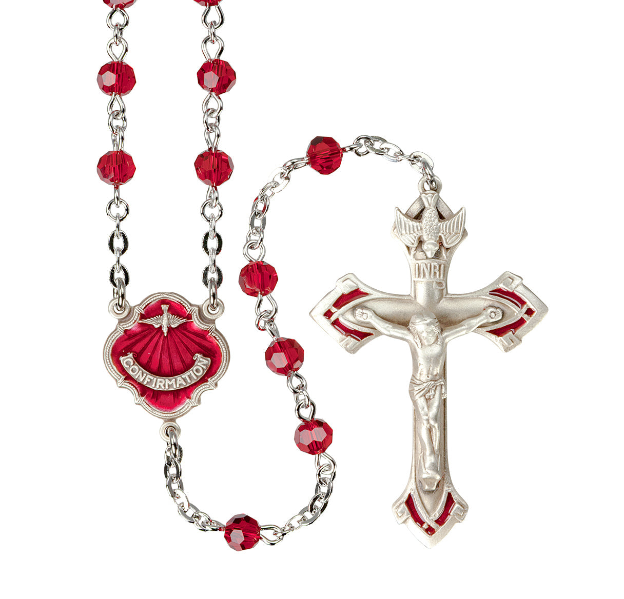 Sterling Silver Confirmation Rosary 5mm Faceted Glass Ruby Beads | .925 Silver